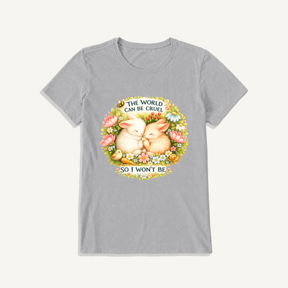Gentle Bunny Embraces Print Crew Neck Cotton Tee