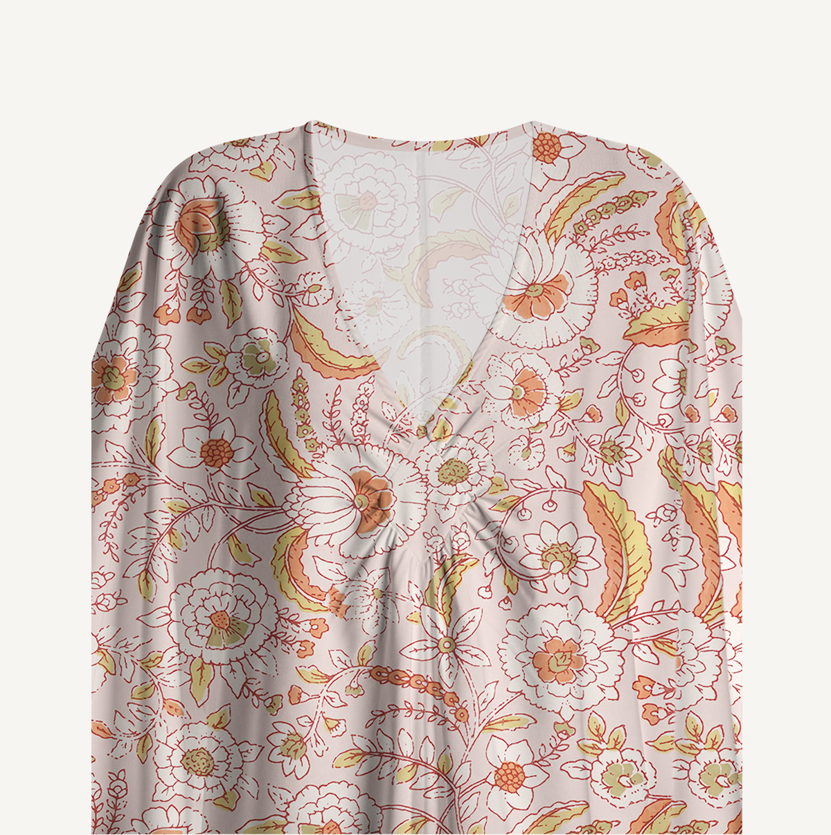 V‑Neck Dusty Bloom Whisper Kimono Sleeve Kaftan Dress