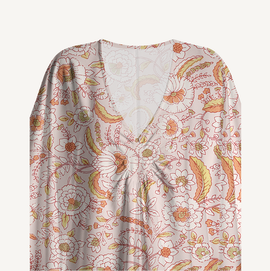 V‑Neck Dusty Bloom Whisper Kimono Sleeve Kaftan Dress