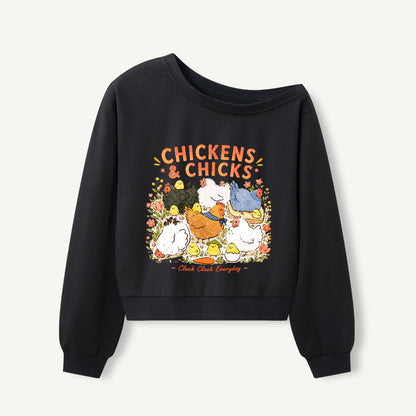 Cluck Cluck Everyday Print Off Shoulder Sweatshirts