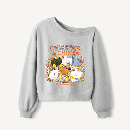 Cluck Cluck Everyday Print Off Shoulder Sweatshirts