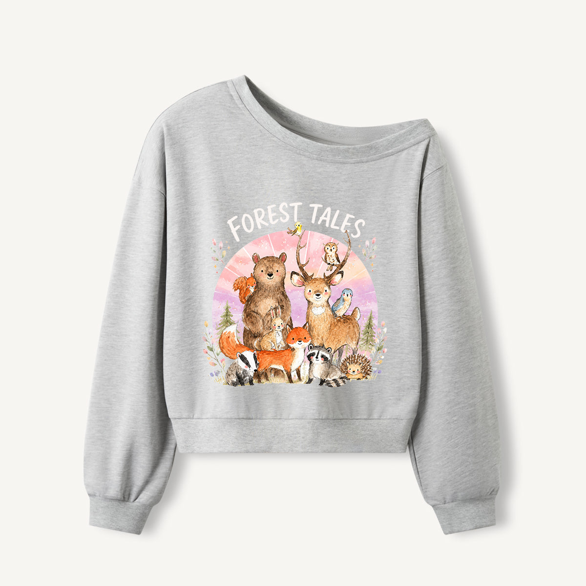 Forest Tales Friends Print Off Shoulder Sweatshirts