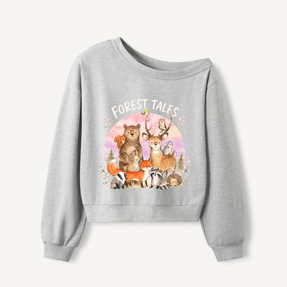 Forest Tales Friends Print Off Shoulder Sweatshirts