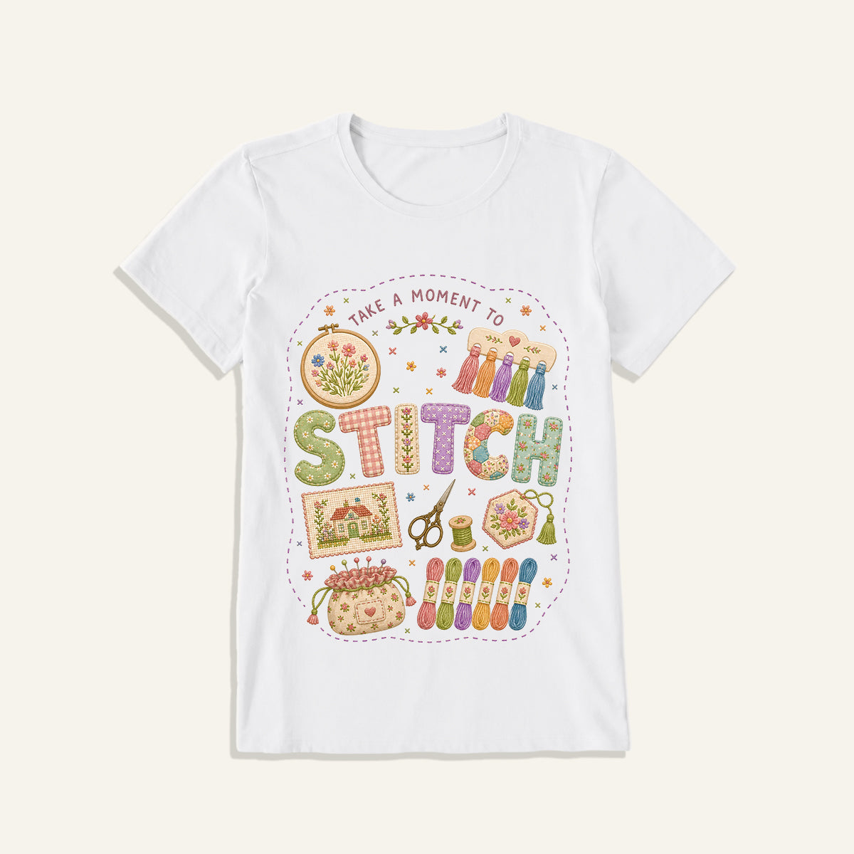 Stitching Elements Print Crew Neck Cotton Tee