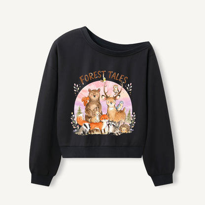 Forest Tales Friends Print Off Shoulder Sweatshirts