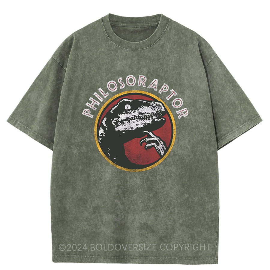 Vintage Deep Thinker Philosoraptor Dinosaur Washed T-Shirt