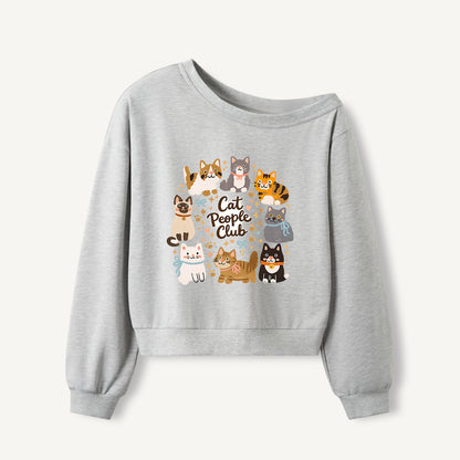 Cat People Club Print Off Shoulder Sweatshirts