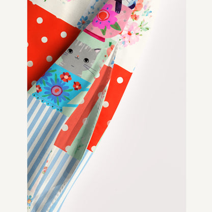 Teatime Kitty Patchwork Print Wide Straps Maxi Dress With Pockets