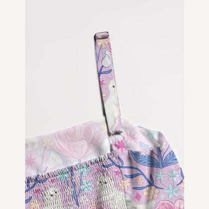 Cute White Cat Print Wide Straps Maxi Dress With Pockets