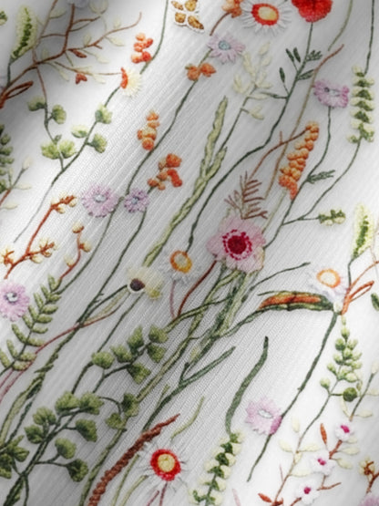 Misty Forest Wildflower Print Boho Long Sleeve Tie‑Neck Blouse