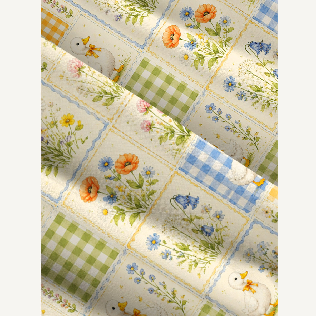 Funny Duck Quilt Patchwork Print Wide Straps Maxi Dress With Pockets