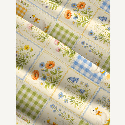 Funny Duck Quilt Patchwork Print Wide Straps Maxi Dress With Pockets