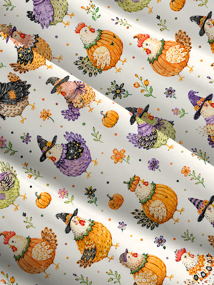 Cute Whimsical Chicken Colorful Print Wide Straps Maxi Dress With Pockets