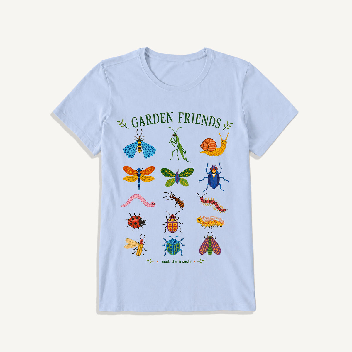 Garden Friends Insect Chart Print Crew Neck Cotton Tee