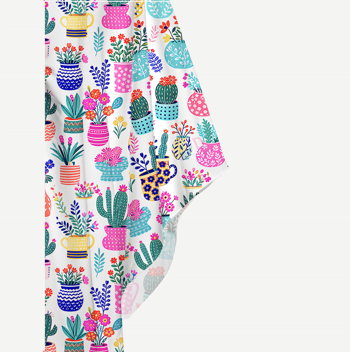 Cactus and Flowers Kimono Sleeve Kaftan Dress