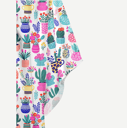 Cactus and Flowers Kimono Sleeve Kaftan Dress