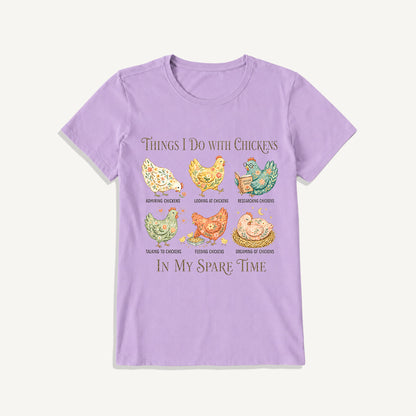 Floral Chicken Garden Life Print Crew Neck Cotton Tee
