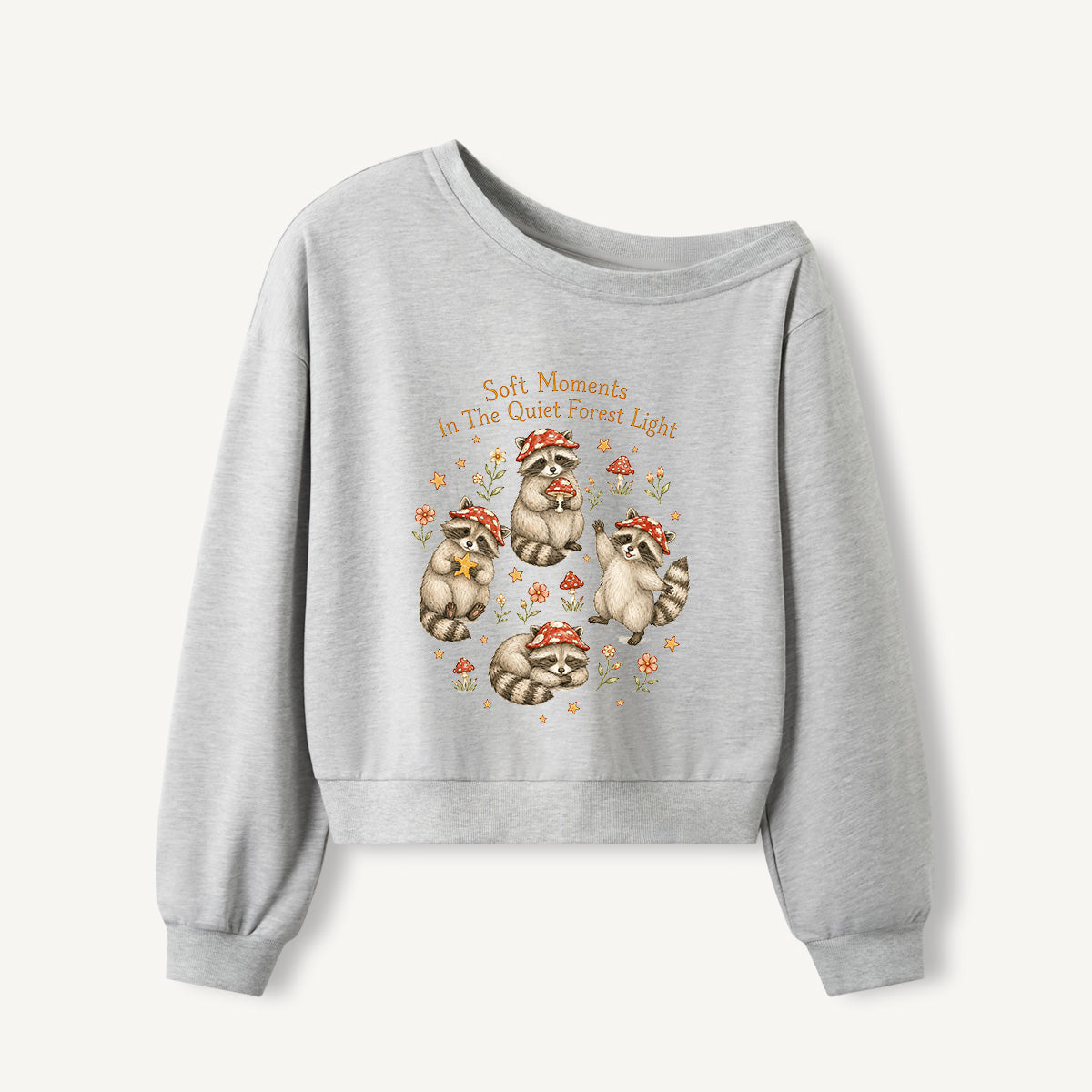 Quiet Forest Light Print Off Shoulder Sweatshirts