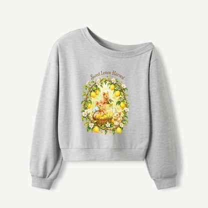 Sweet Lemon Harvest Print Off Shoulder Sweatshirts