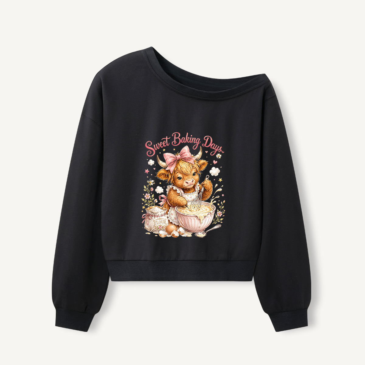 Sweet Baking Days Print Off Shoulder Sweatshirts