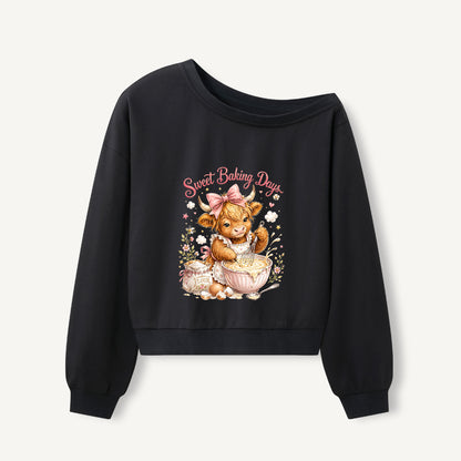 Sweet Baking Days Print Off Shoulder Sweatshirts