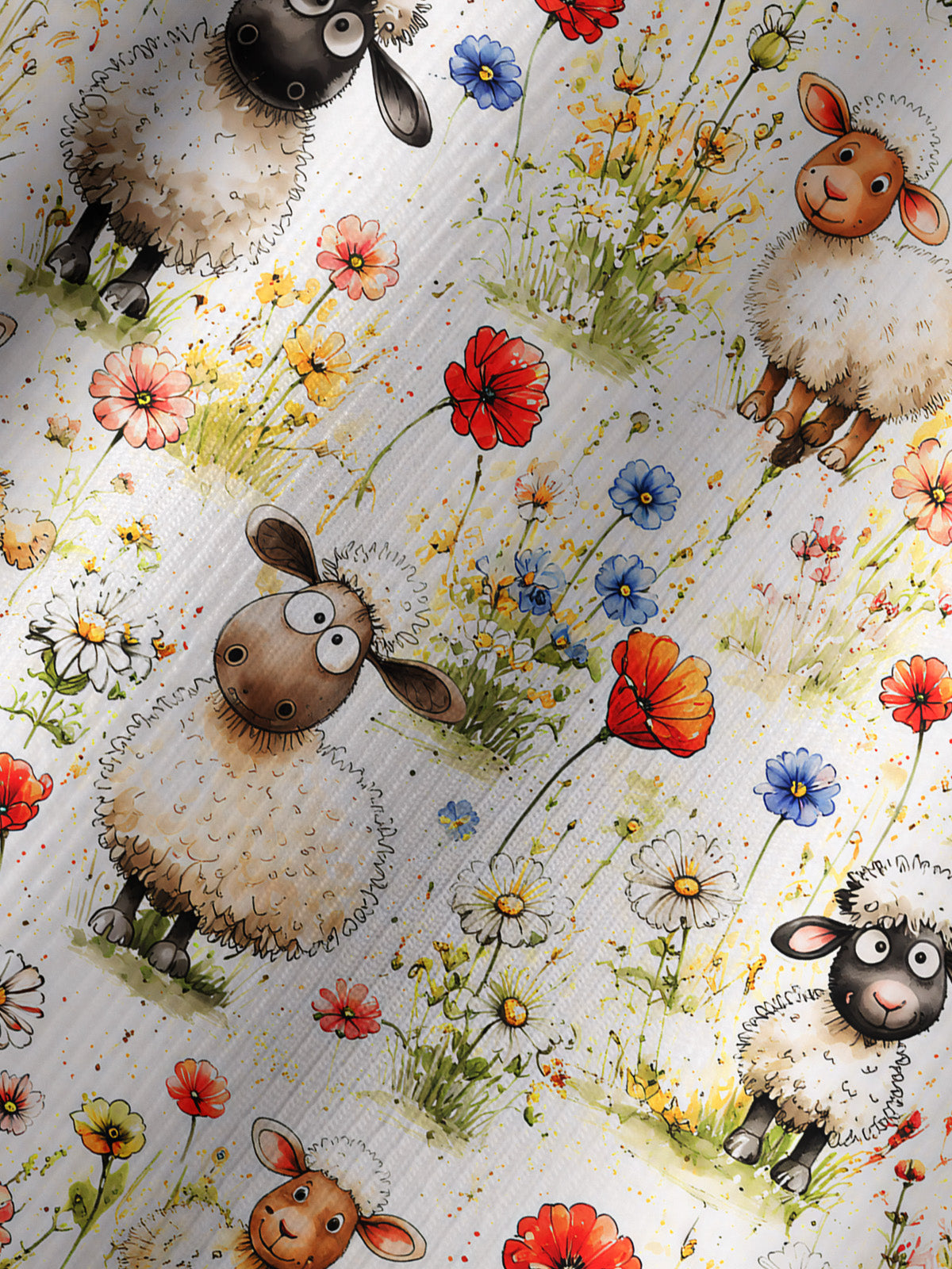 Whimsical Sheep Clipart Print Boho Long Sleeve Tie‑Neck Blouse