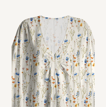 V‑Neck Wild Bloom Kimono Sleeve Kaftan Dress