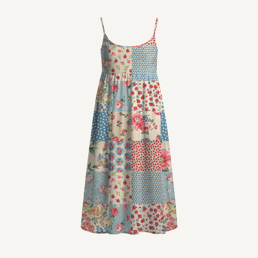 Pastel Patc Spaghetti Strap Mini Dress