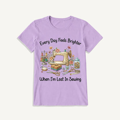 Lost in Sewing Joy Print Crew Neck Cotton Tee