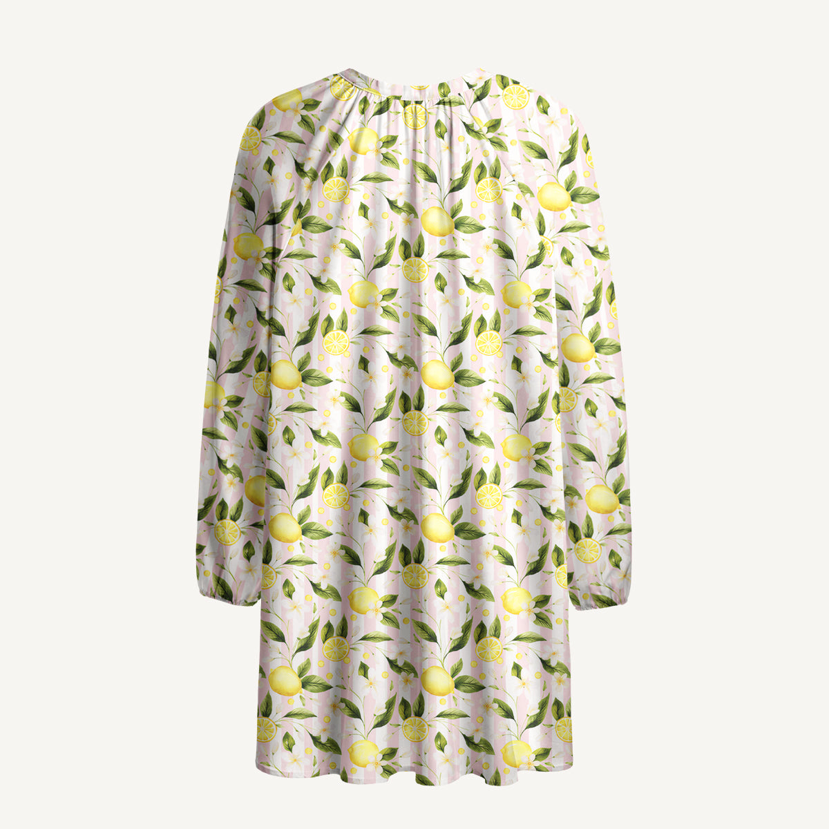 Lemon Grove Sunshine Print Boho Tie‑Neck Smock Mini Dress