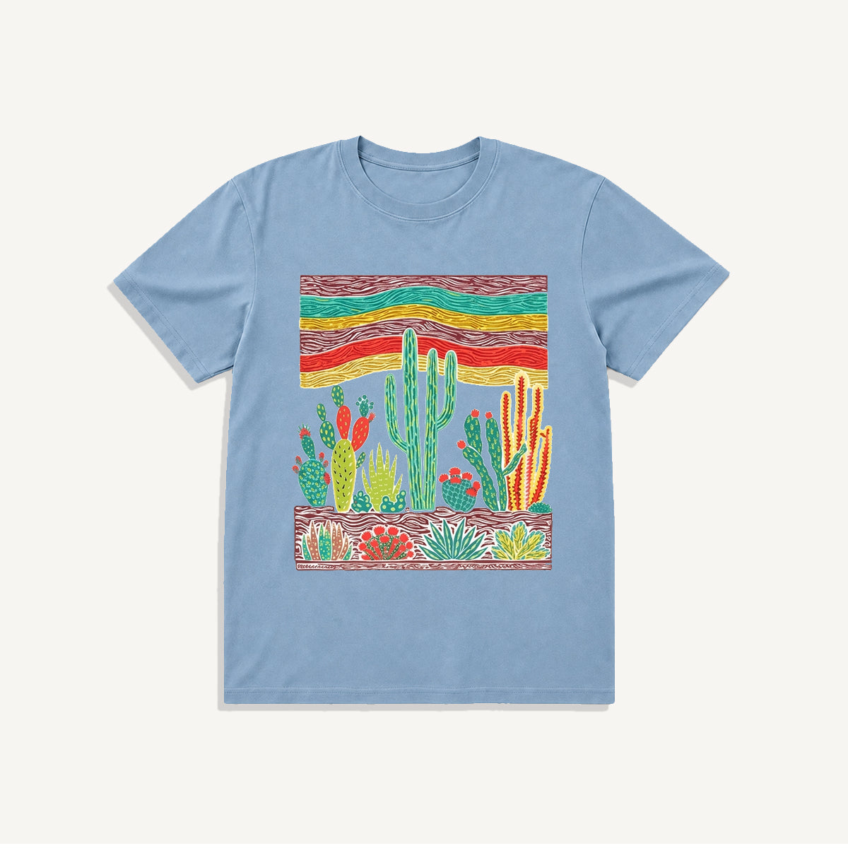Desert Cactus Skies Print Crew Neck Cotton Tee