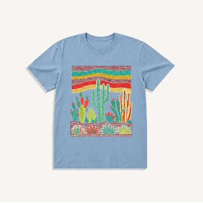Desert Cactus Skies Print Crew Neck Cotton Tee