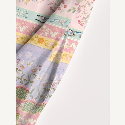 Romantic Floral Ribbon Stripes Print Wide Straps Maxi Dress With Pockets