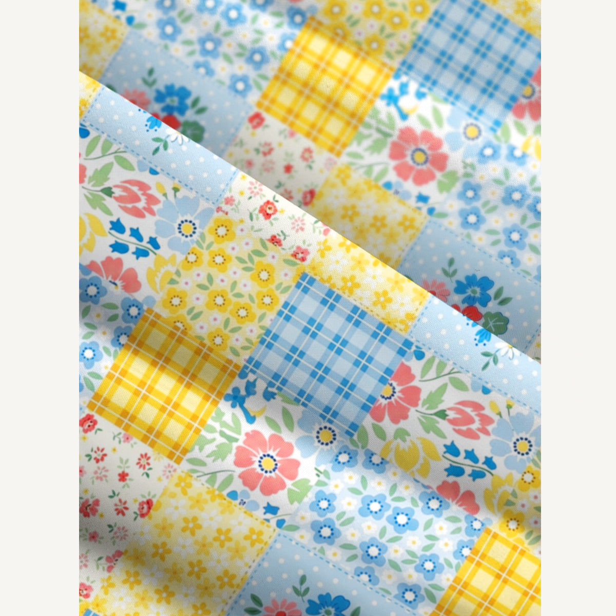 Blue Flower Print Patchwork Wide Straps Maxi Dress With Pockets
