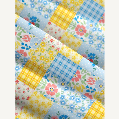Blue Flower Print Patchwork Wide Straps Maxi Dress With Pockets