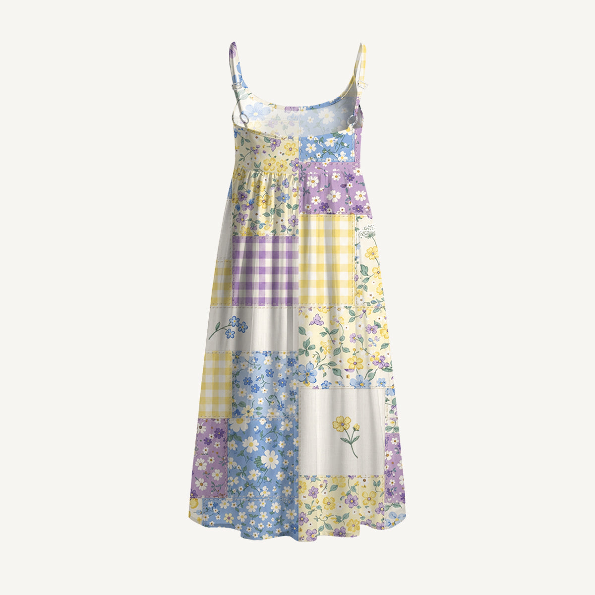 Floral Meadow Patchwork Spaghetti Strap Mini Dress