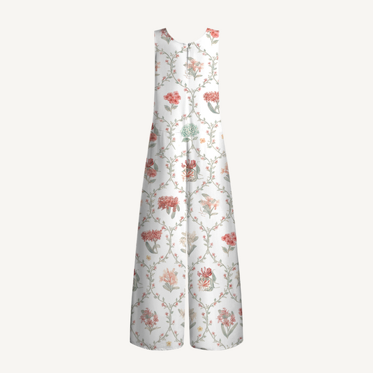V-Neck Coral Vine Boho Jumpsuit with Pockets for Women