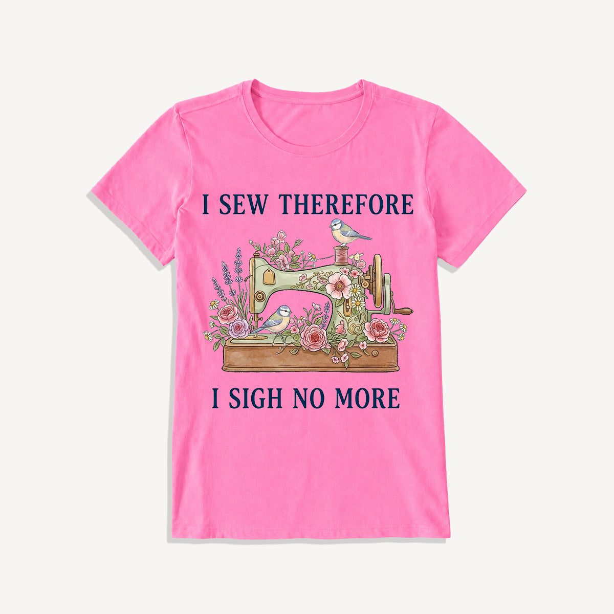 Floral Bird Sewing Serenity Print Crew Neck Cotton Tee