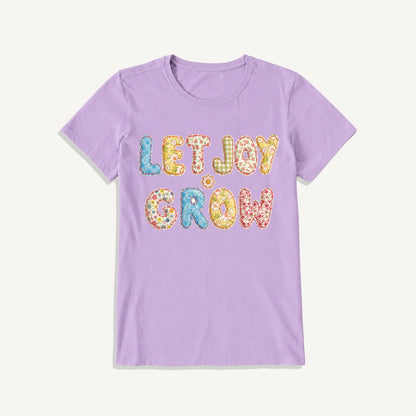 Let Joy Grow Patchwork Print Crew Neck Cotton Tee