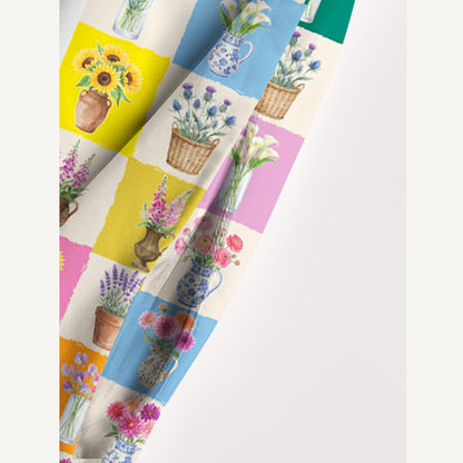 Color Block Flower Gallery Print Quilt Wide Straps Maxi Dress With Pockets