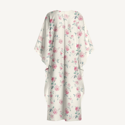V‑Neck Blush Rose Kimono Sleeve Kaftan Dress