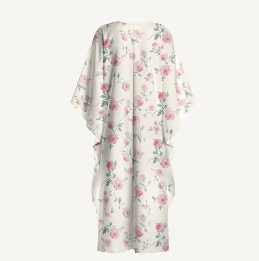 V‑Neck Blush Rose Kimono Sleeve Kaftan Dress