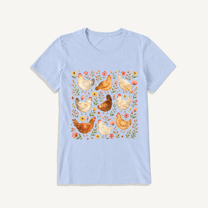 Country Chicken Wildflower Garden Print Crew Neck Cotton Tee
