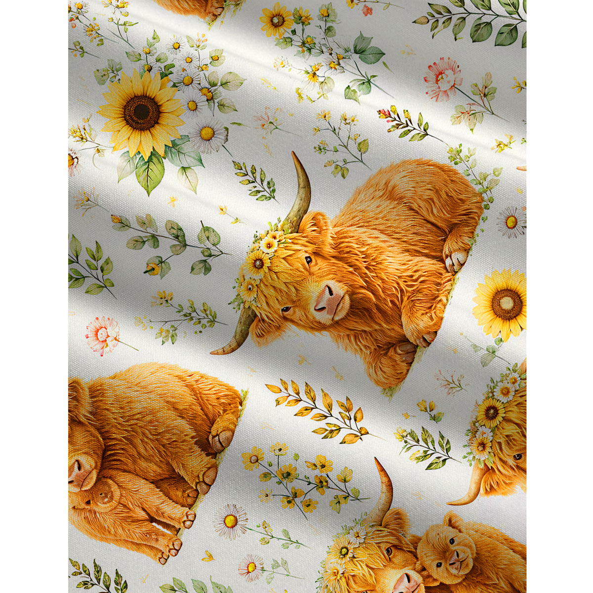 Spring Highland Cow Floral Print Jumpsuit with Pockets for Women