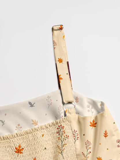 Autumn Cottage Garden Print Wide Straps Maxi Dress With Pockets
