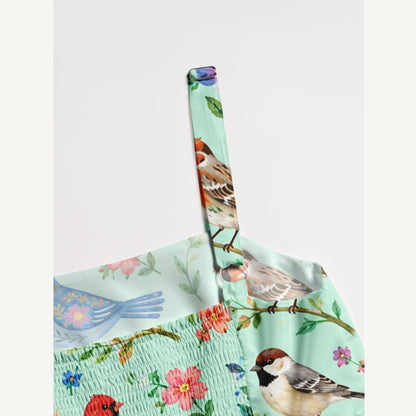 Colorful Songbird Garden Print Wide Straps Maxi Dress With Pockets