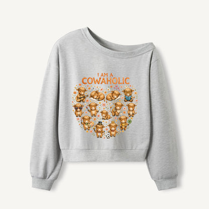 Sweet Highland Love Print Off Shoulder Sweatshirts
