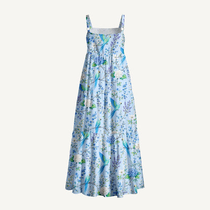 Elegant Parrots in Bloom Pattern Print Wide Straps Maxi Dress With Pockets