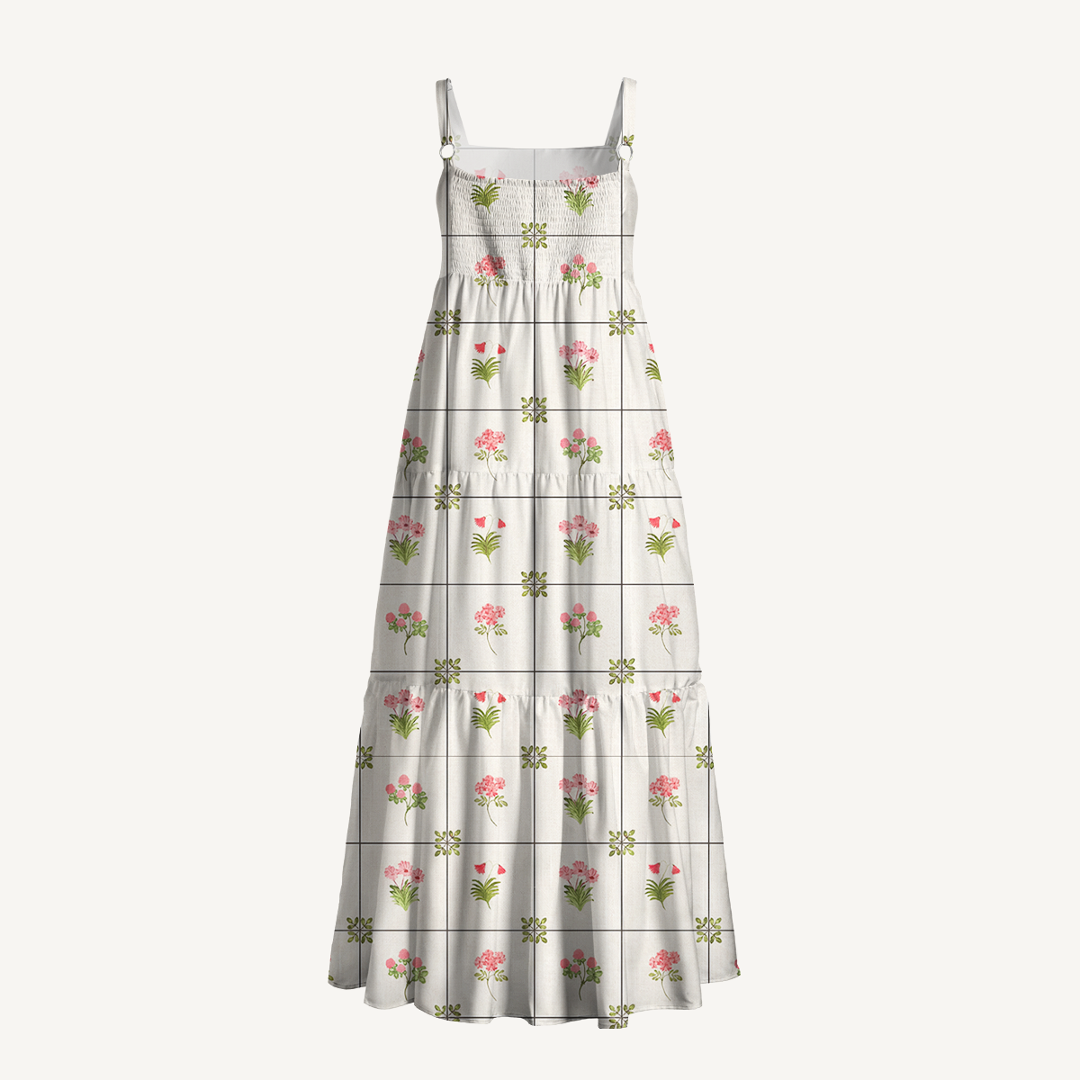 Square Neck Meadow Tile Bloom Print Wide Straps Maxi Dress With Pockets