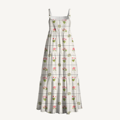 Square Neck Meadow Tile Bloom Print Wide Straps Maxi Dress With Pockets